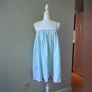 LAKE Blue Cotton Nightgown with Fuchsia Trim and Side Pockets